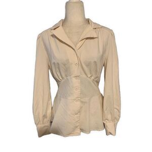 Grace Karin Solid Ivory Cream Long Sleeve Button Down Top Blouse Medium